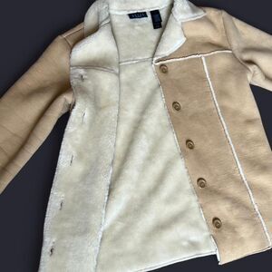 Vintage Crazy Horse By Liz Claiborne Tan & Cream Faux Suede Sherpa Lined Jacket
